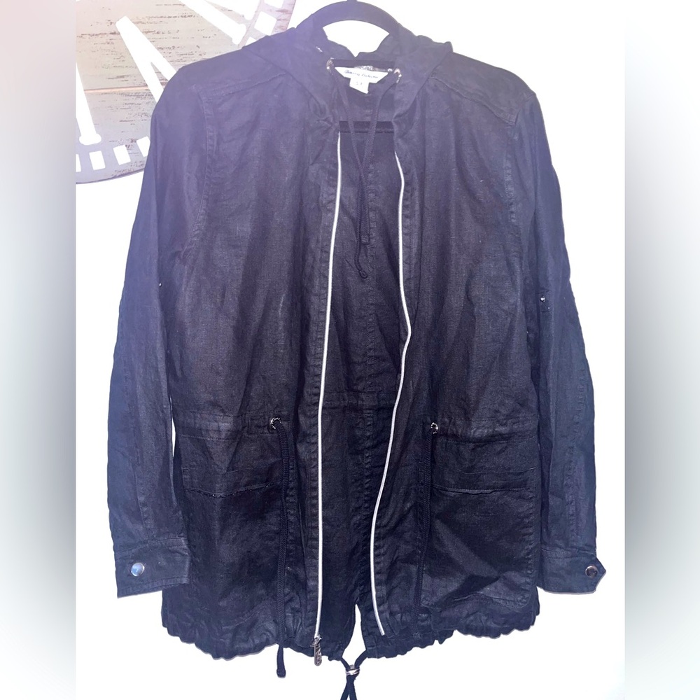 Tommy Bahama black linen hooded zip up jacket size small